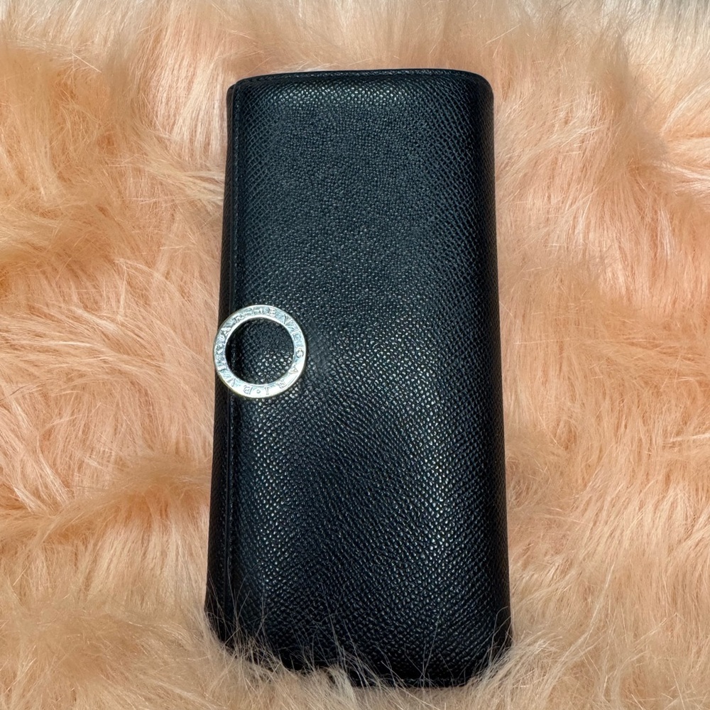 Bulgari Black Wallet with Silver Accent